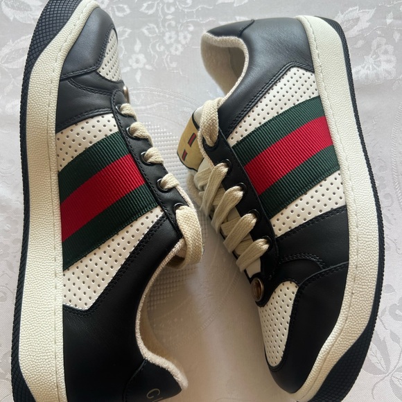 Gucci Men Screeners Leather Black and White Trainers NWB Size 5 (Women’s 8.5) - Picture 5 of 16